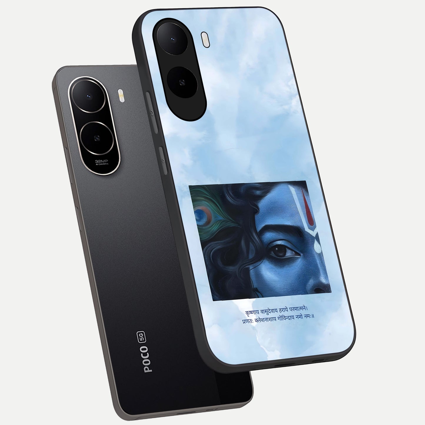  Spiritual Krishna phone case For Poco C85x showing premium glass back cover with detailed artwork
