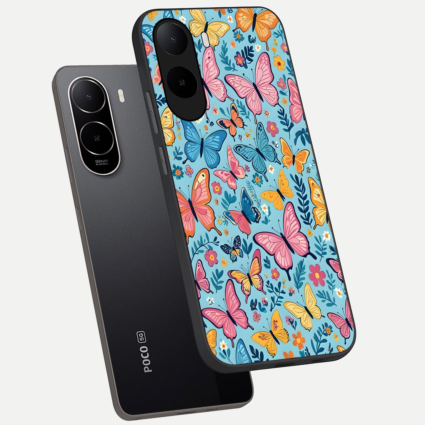  Spring Wing Garden phone case For Poco C85x showing premium glass back cover with detailed artwork