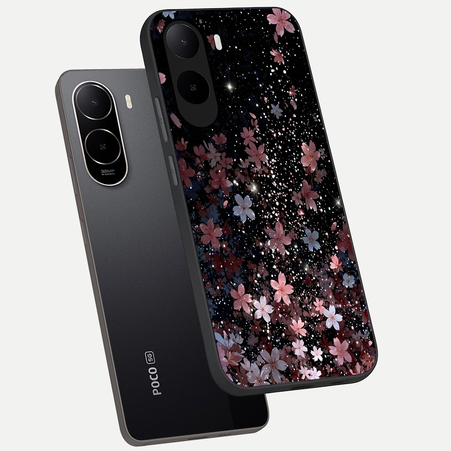  Starlit Flower Dreams phone case For Poco C85x showing premium glass back cover with detailed artwork