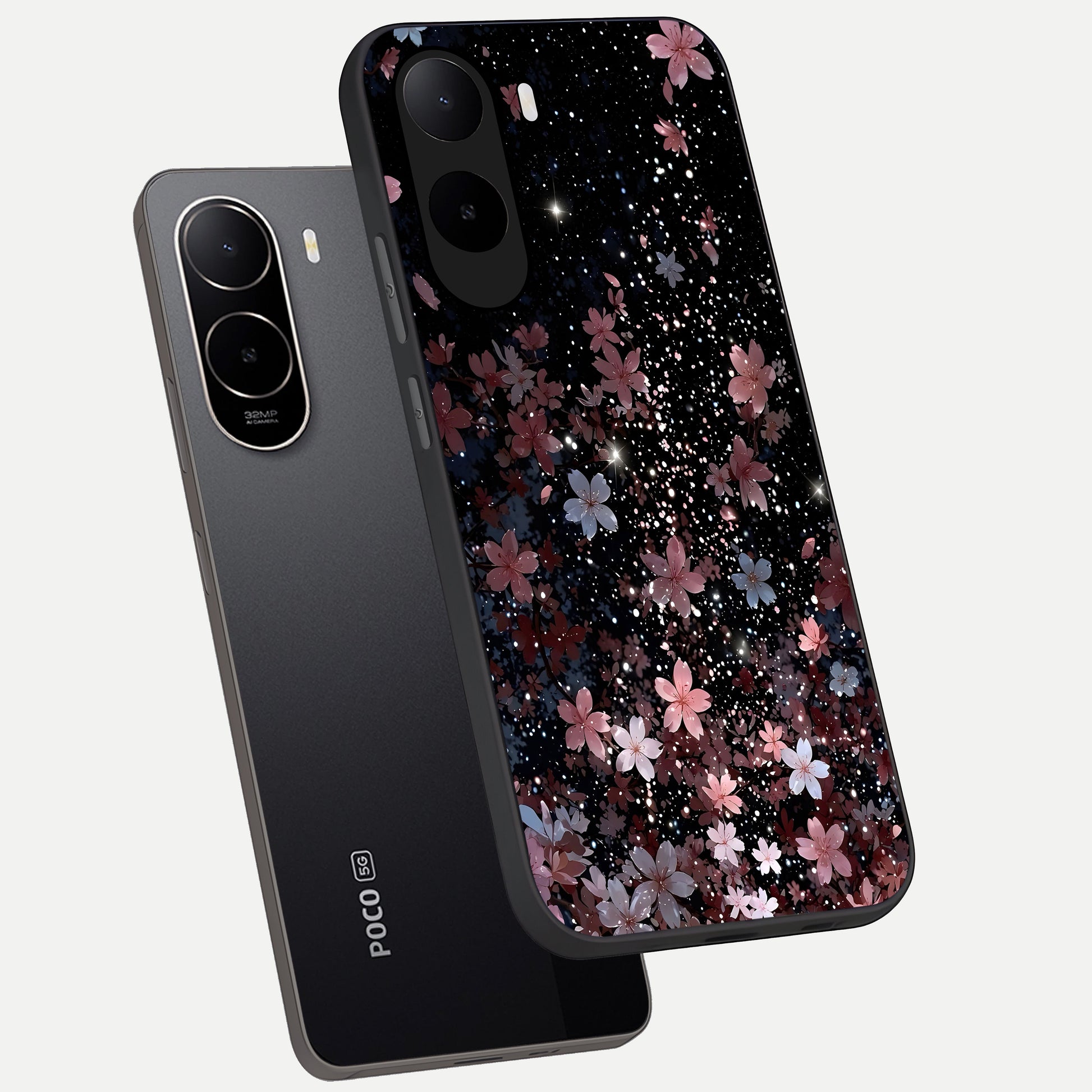  Starlit Flower Dreams phone case For Poco C85x showing premium glass back cover with detailed artwork