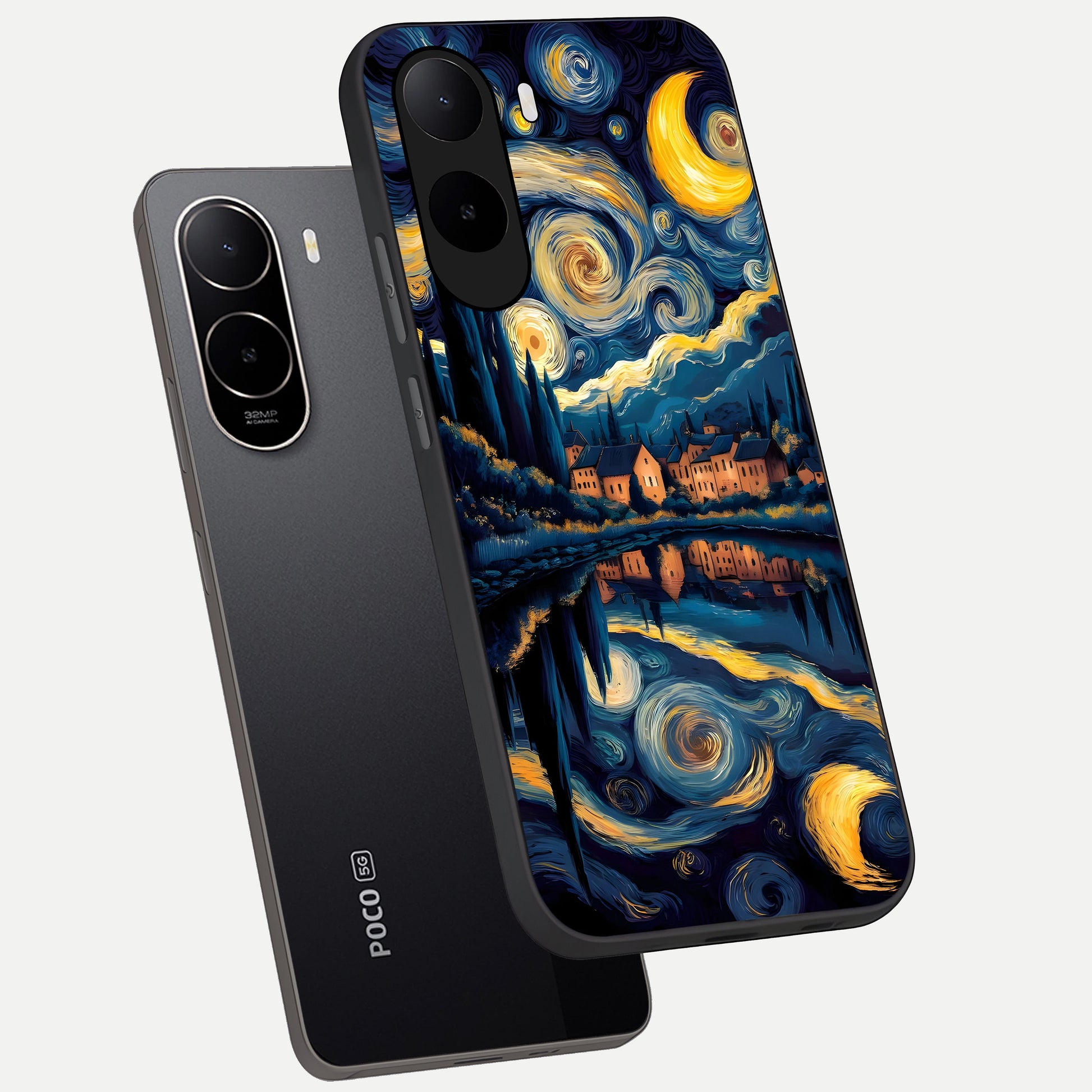  Starry Sky Serenity phone case For Poco C85x showing premium glass back cover with detailed artwork
