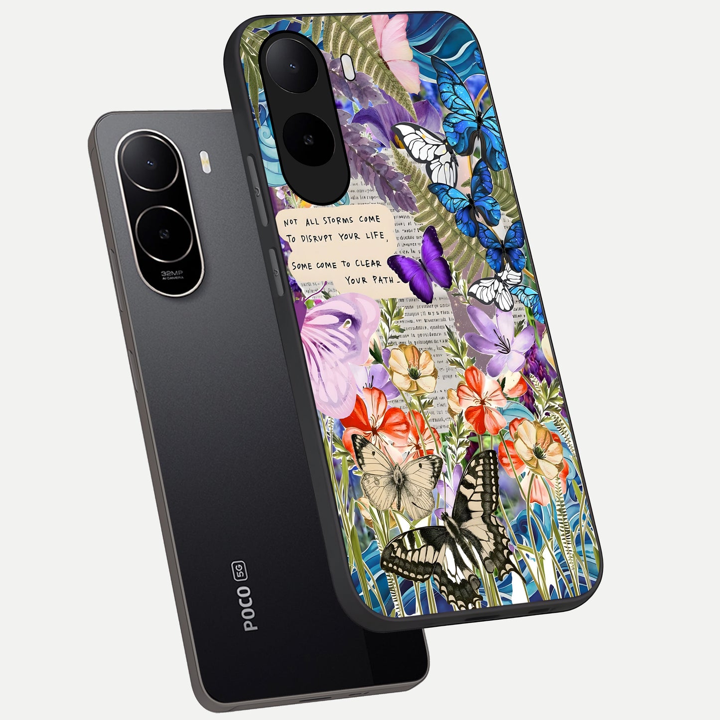  Storm Path Bloom phone case For Poco C85x showing premium glass back cover with detailed artwork