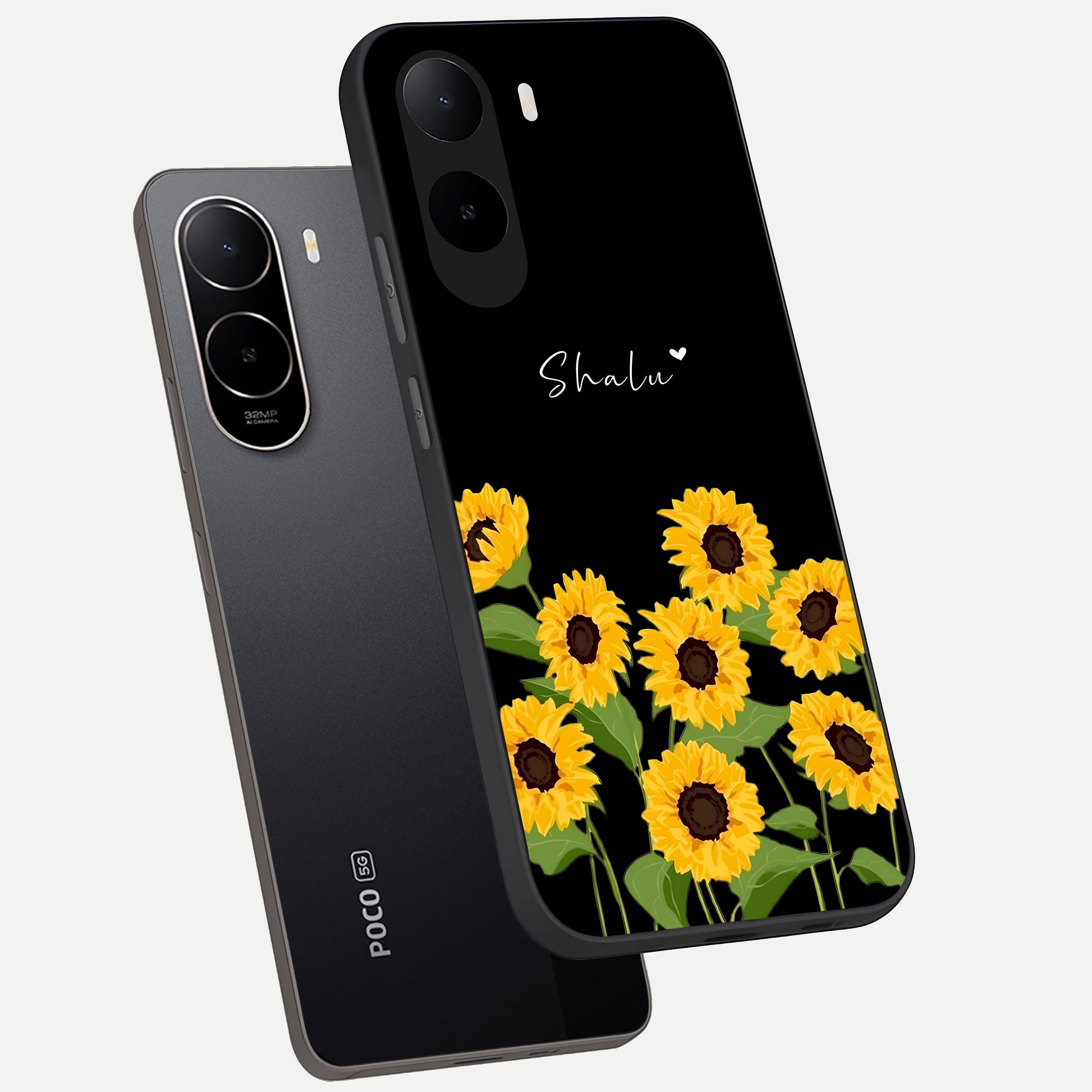  Sunflower Sky Bloom phone case For Poco C85x showing premium glass back cover with detailed artwork