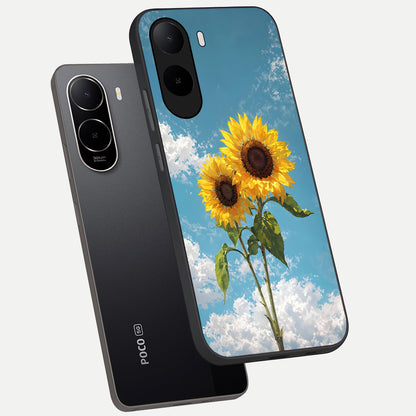  Sunlit Daisy Glow phone case For Poco C85x showing premium glass back cover with detailed artwork