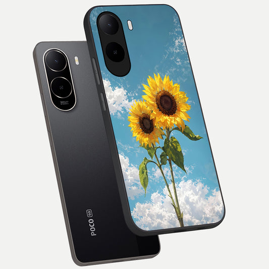  Sunlit Daisy Glow phone case For Poco C85x showing premium glass back cover with detailed artwork