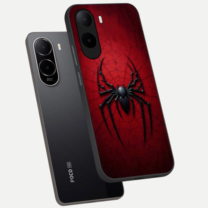  Superhero Web Emblem phone case For Poco C85x showing premium glass back cover with detailed artwork