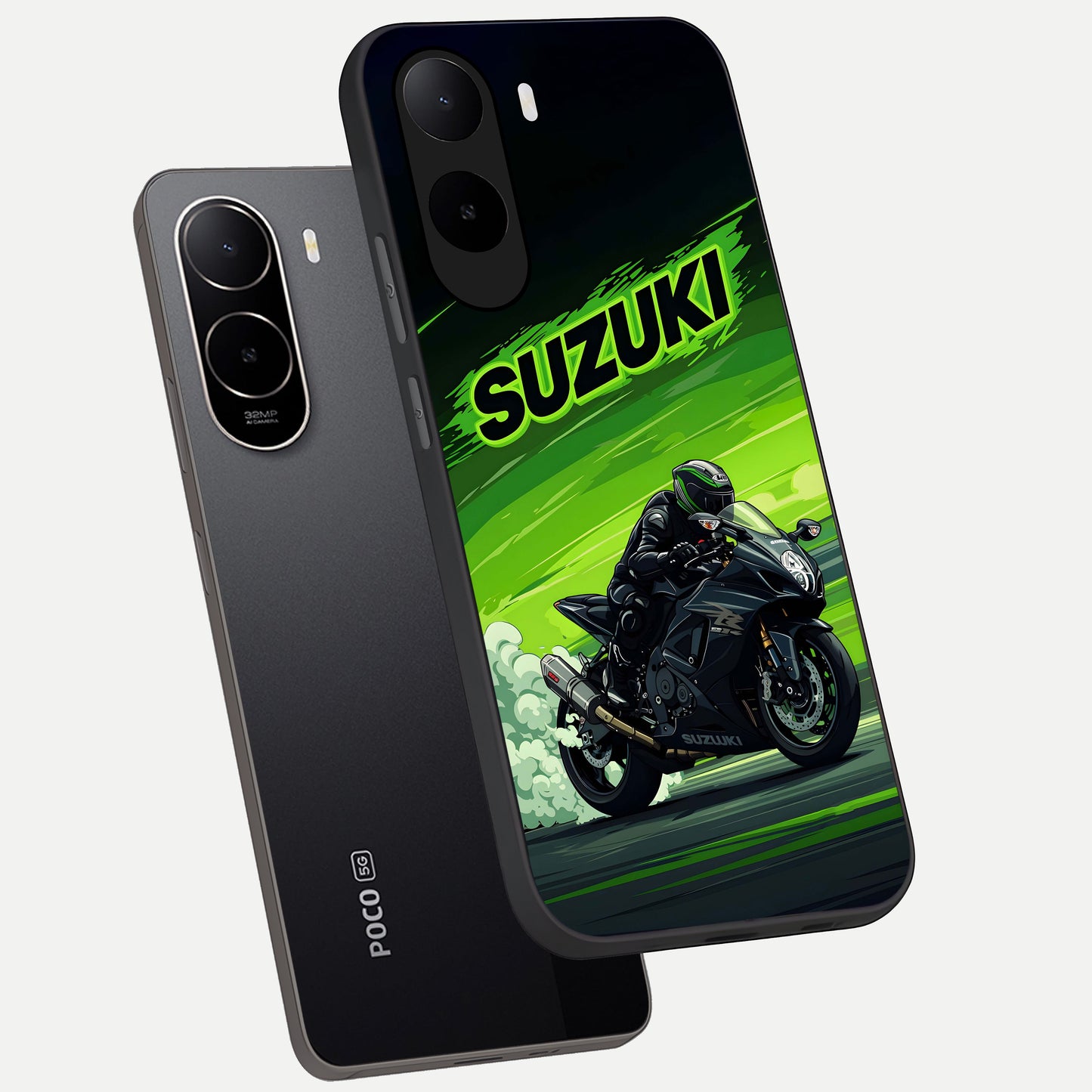  Suzuki Speed Beast phone case For Poco C85x showing premium glass back cover with detailed artwork