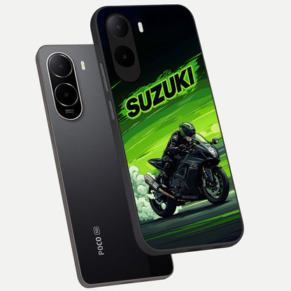  Suzuki Speed Beast phone case For Poco C85x showing premium glass back cover with detailed artwork