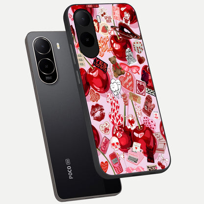  Sweet Cherry Chaos phone case For Poco C85x showing premium glass back cover with detailed artwork