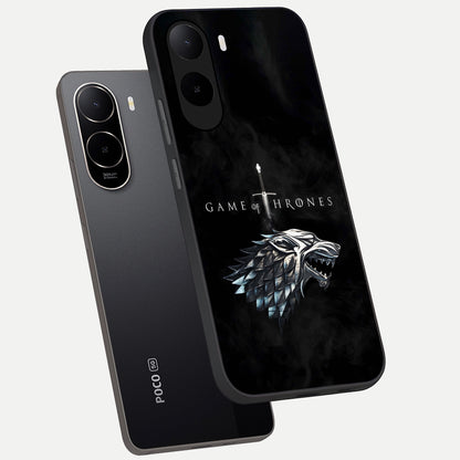  Throne Wolf Legacy phone case For Poco C85x showing premium glass back cover with detailed artwork