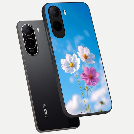 Tripple Flowers With Sky phone case For Poco C85x showing premium glass back cover with detailed artwork