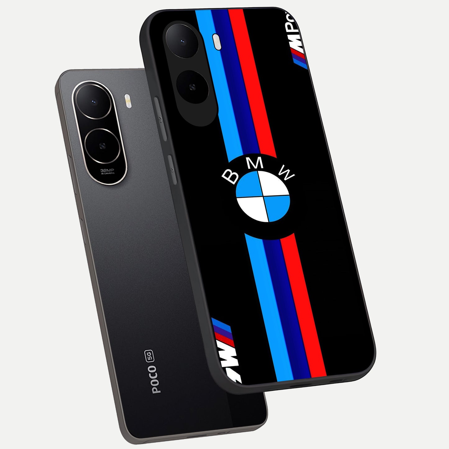  Turbo BMW Beast phone case For Poco C85x showing premium glass back cover with detailed artwork