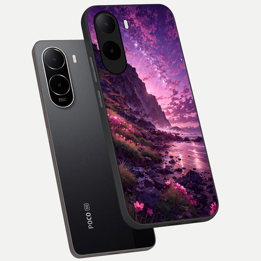  Twilight Blossom Coast phone case For Poco C85x showing premium glass back cover with detailed artwork
