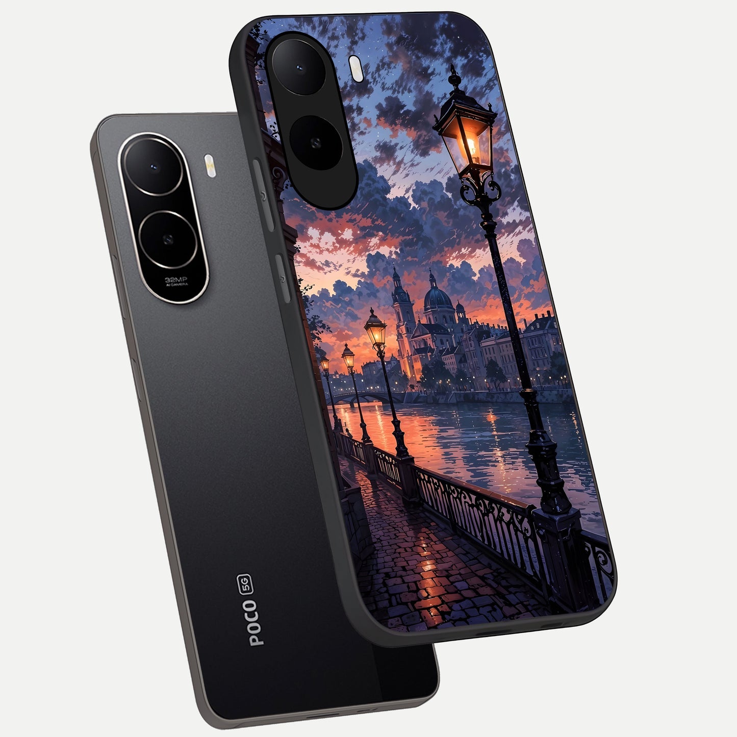  Twilight River Lights phone case For Poco C85x showing premium glass back cover with detailed artwork