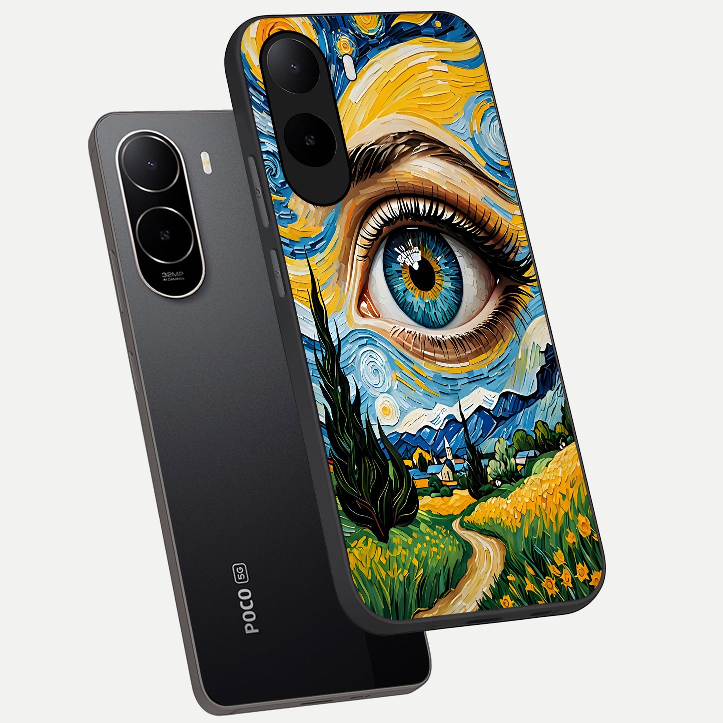  Van Gogh Eye phone case For Poco C85x showing premium glass back cover with detailed artwork
