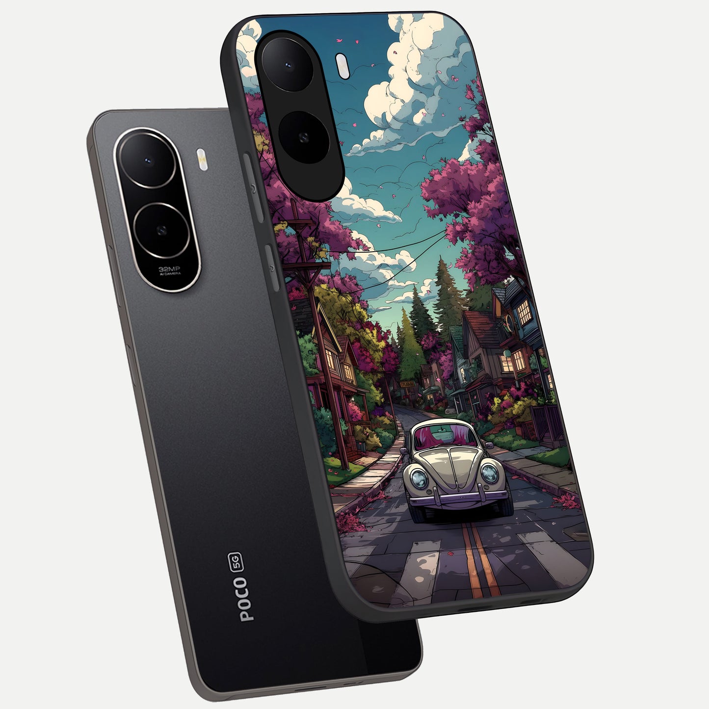  Vintage Street Drive phone case For Poco C85x showing premium glass back cover with detailed artwork