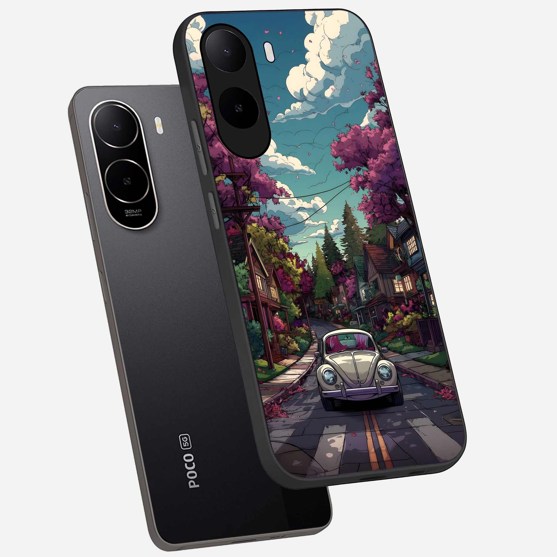  Vintage Street Drive phone case For Poco C85x showing premium glass back cover with detailed artwork