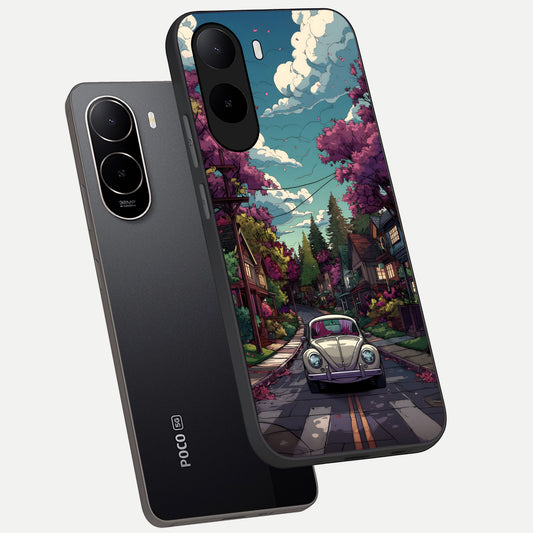  Vintage Street Drive phone case For Poco C85x showing premium glass back cover with detailed artwork