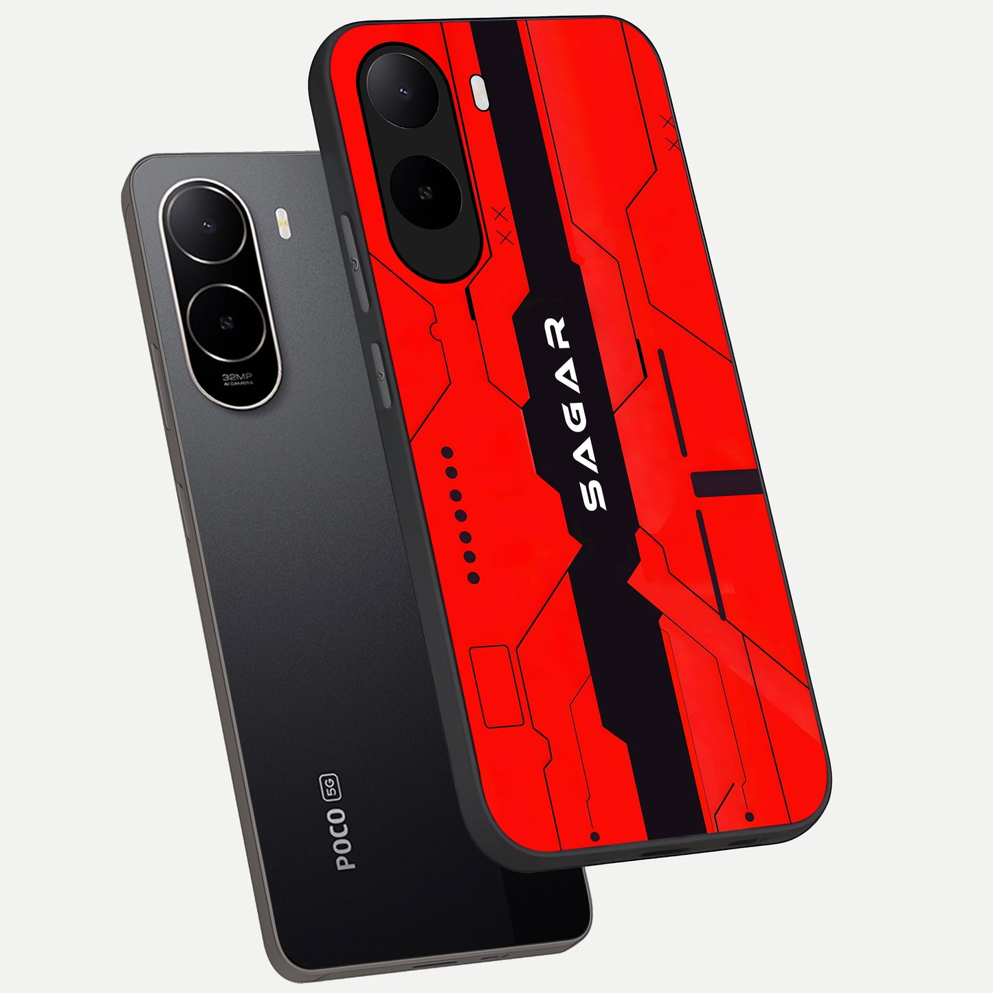  Voltage Rise CYBERPUNK Custom Name phone case For Poco C85x showing premium custom name glass back cover