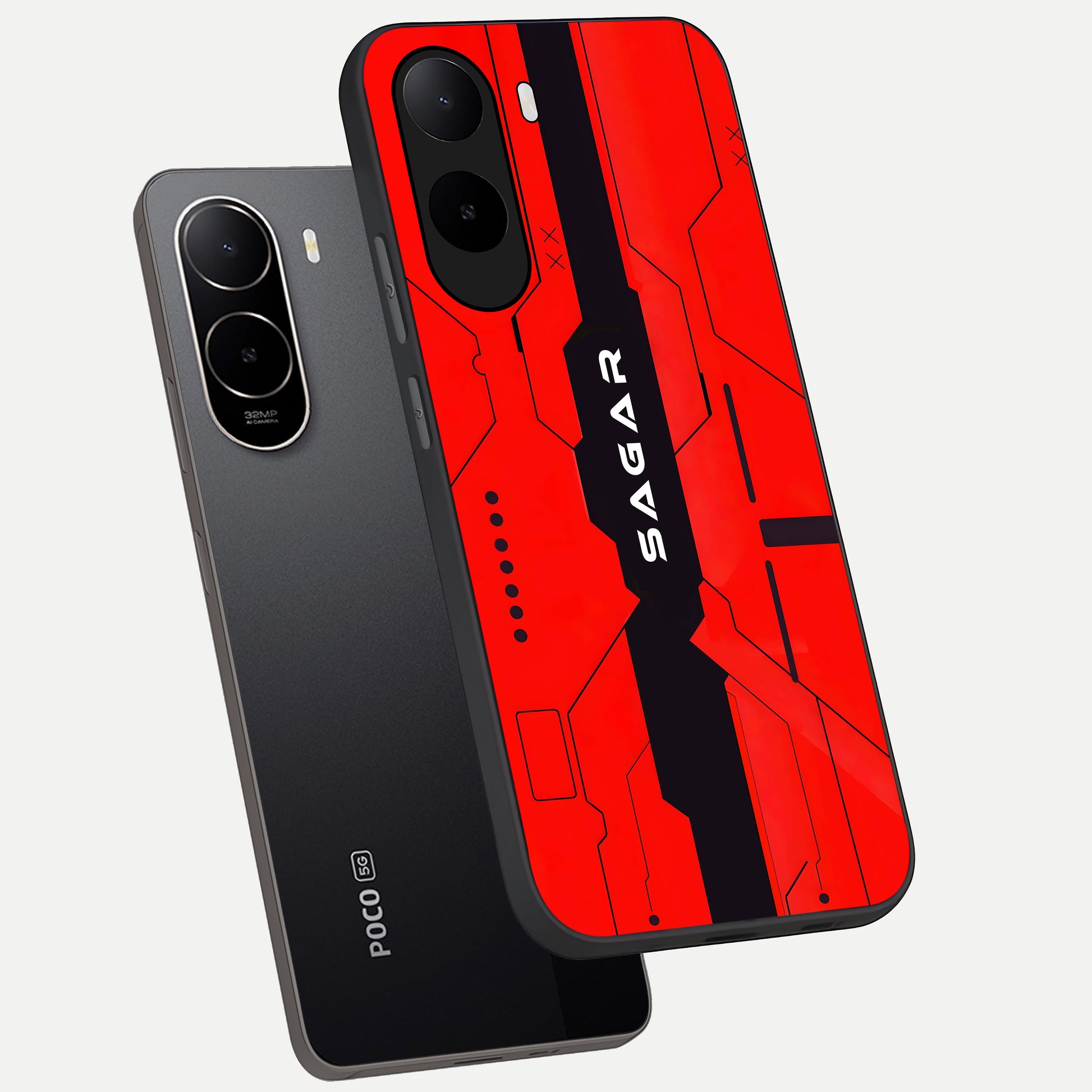  Voltage Rise CYBERPUNK Custom Name phone case For Poco C85x showing premium custom name glass back cover