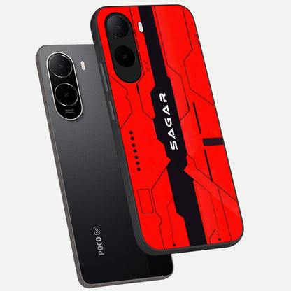  Voltage Rise CYBERPUNK Custom Name phone case For Poco C85x showing premium custom name glass back cover
