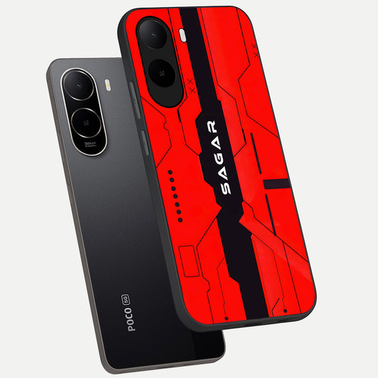 Voltage Rise CYBERPUNK Custom Name phone case For Poco C85x showing premium custom name glass back cover