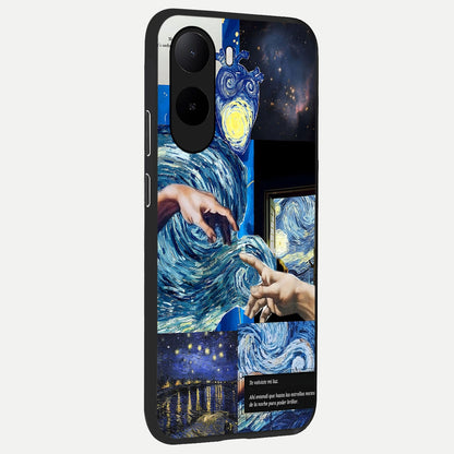  Aesthetic Vando Hands back cover For Poco C85x slim fit glass case with vibrant aesthetic design