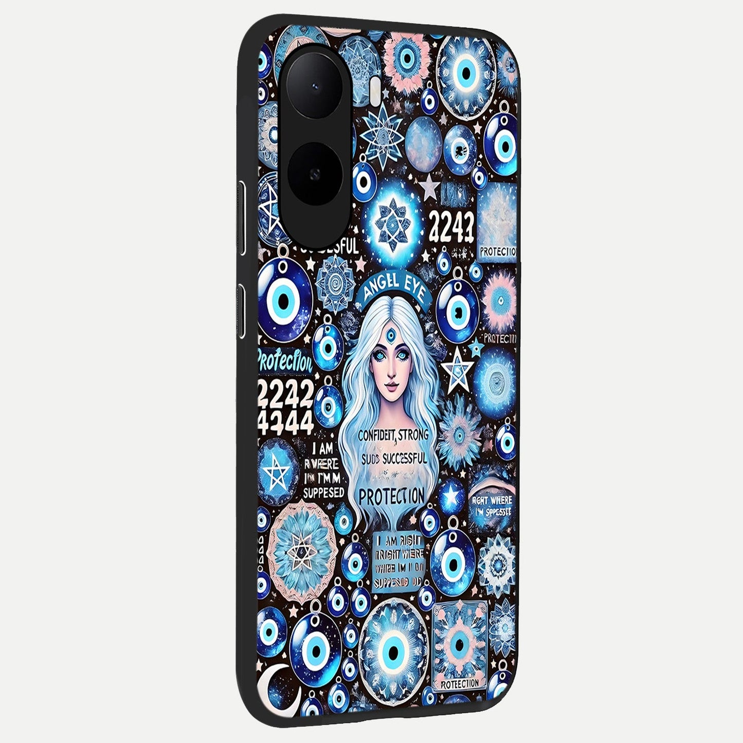  Angel Aura Shield back cover For Poco C85x slim fit glass case with vibrant aesthetic design