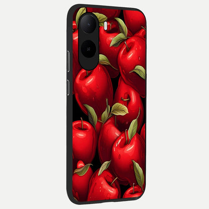  Apple Pattern back cover For Poco C85x slim fit glass case with vibrant aesthetic design