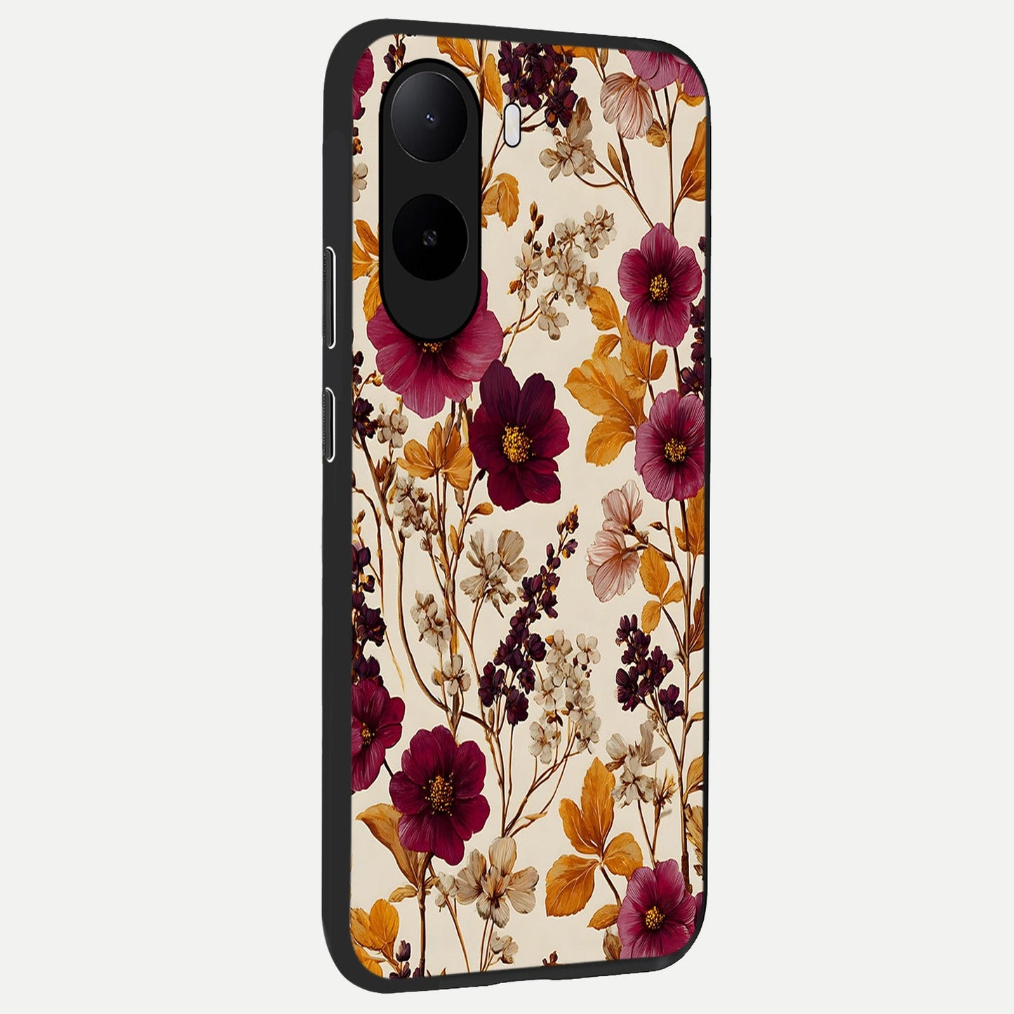  Autumn Wine Bloom back cover For Poco C85x slim fit glass case with vibrant aesthetic design