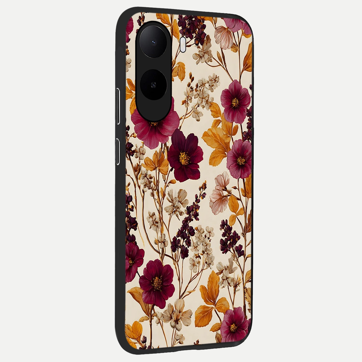  Autumn Wine Bloom back cover For Poco C85x slim fit glass case with vibrant aesthetic design