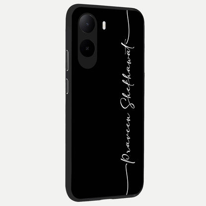  Black Tune Custom Name back cover For Poco C85x slim fit glass case with vibrant aesthetic design