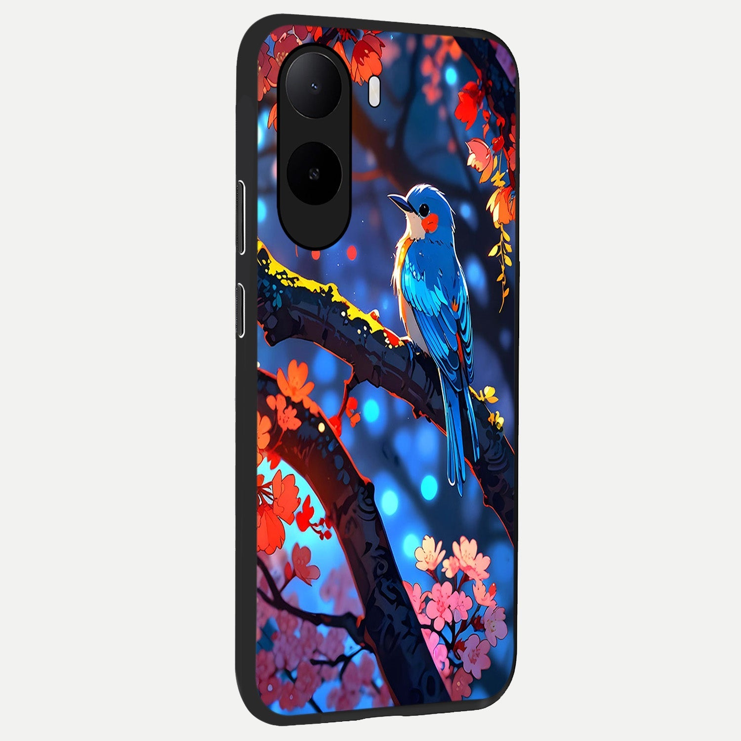  Blooming Water Drift back cover For Poco C85x slim fit glass case with vibrant aesthetic design