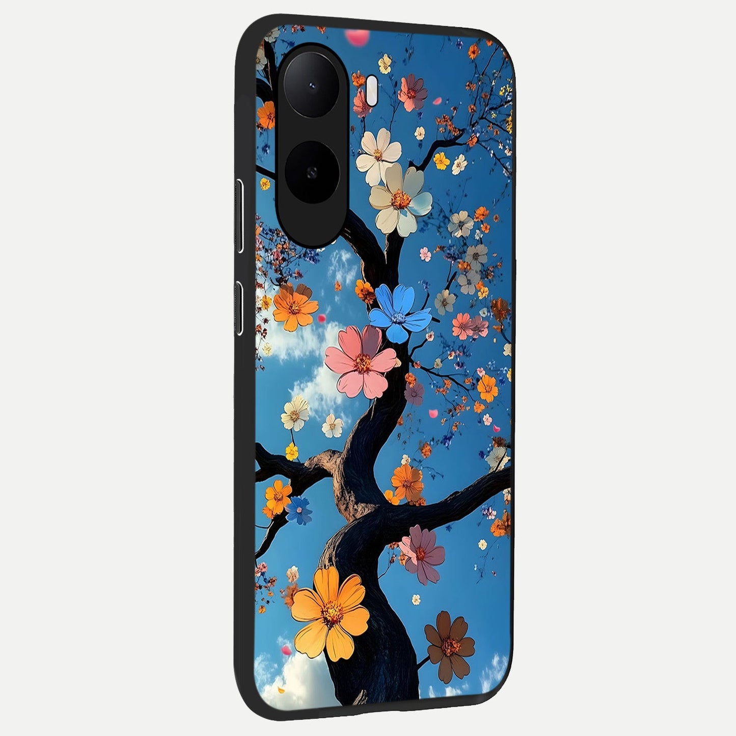  Blossom Dream Sky back cover For Poco C85x slim fit glass case with vibrant aesthetic design