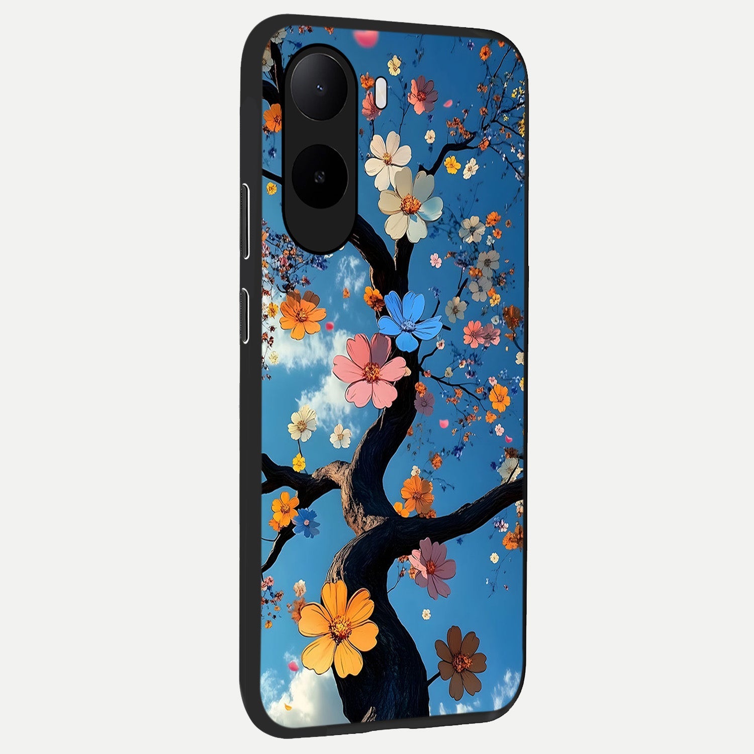  Blossom Dream Sky back cover For Poco C85x slim fit glass case with vibrant aesthetic design