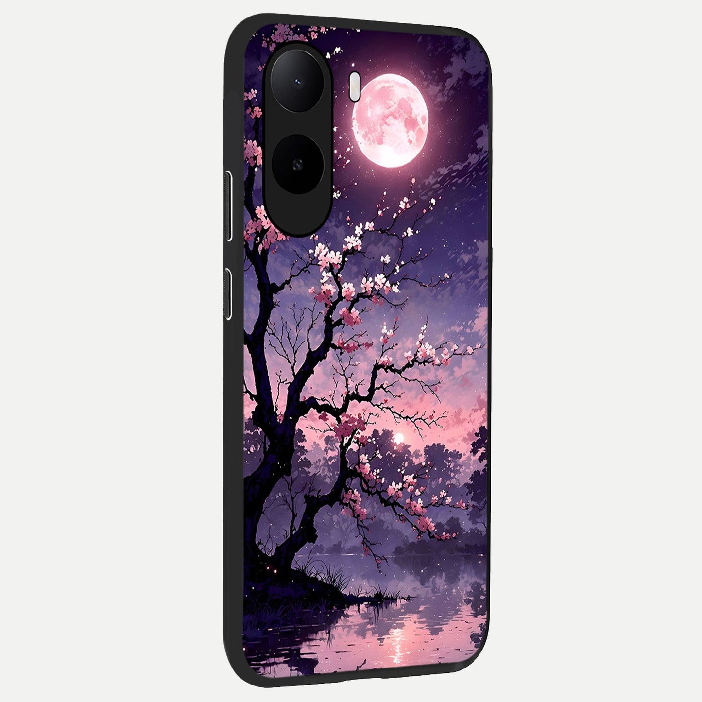  Blossom Pink Moon back cover For Poco C85x slim fit glass case with vibrant aesthetic design