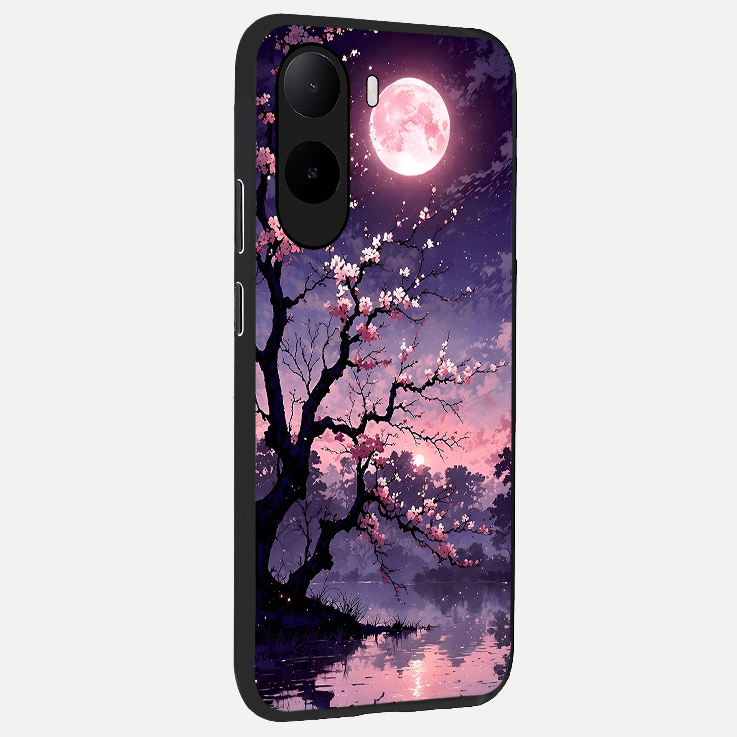 Blossom Pink Moon back cover For Poco C85x slim fit glass case with vibrant aesthetic design