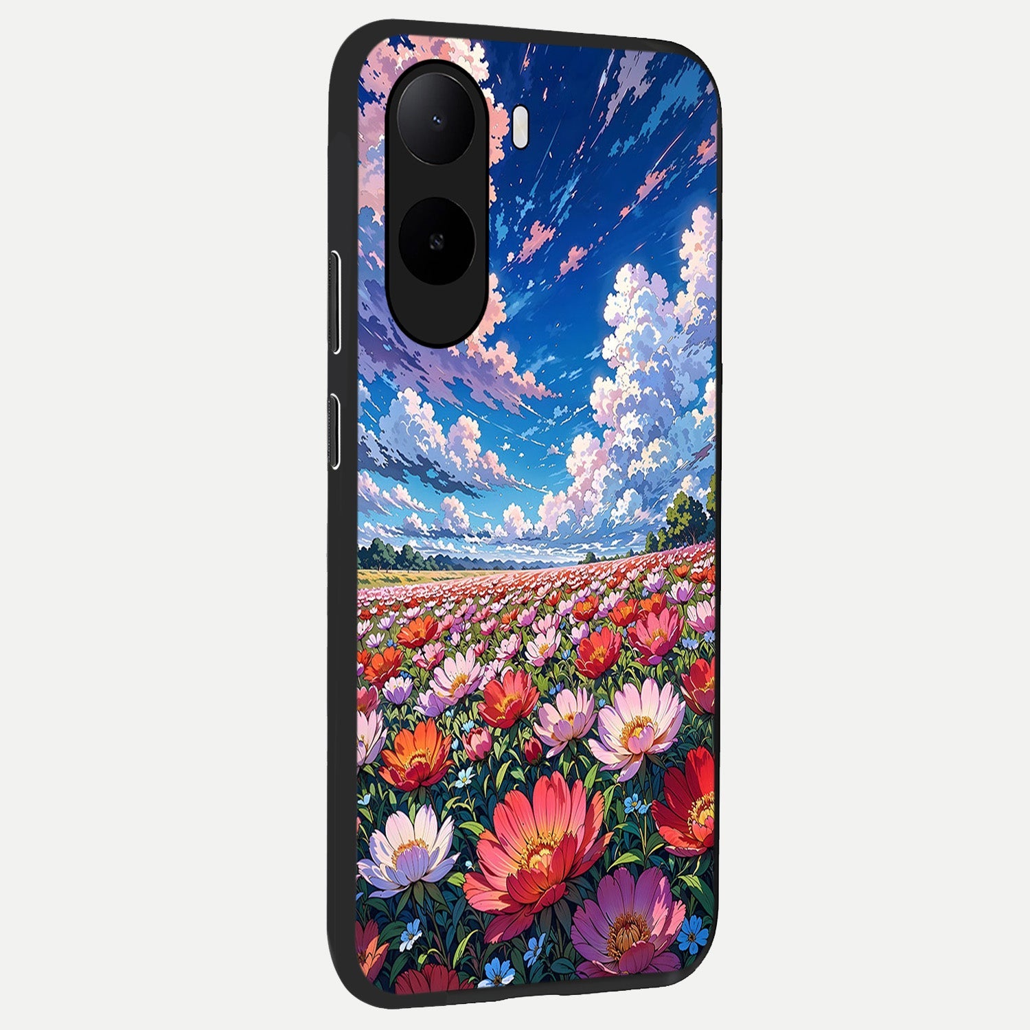  Blossom Sky Field back cover For Poco C85x slim fit glass case with vibrant aesthetic design