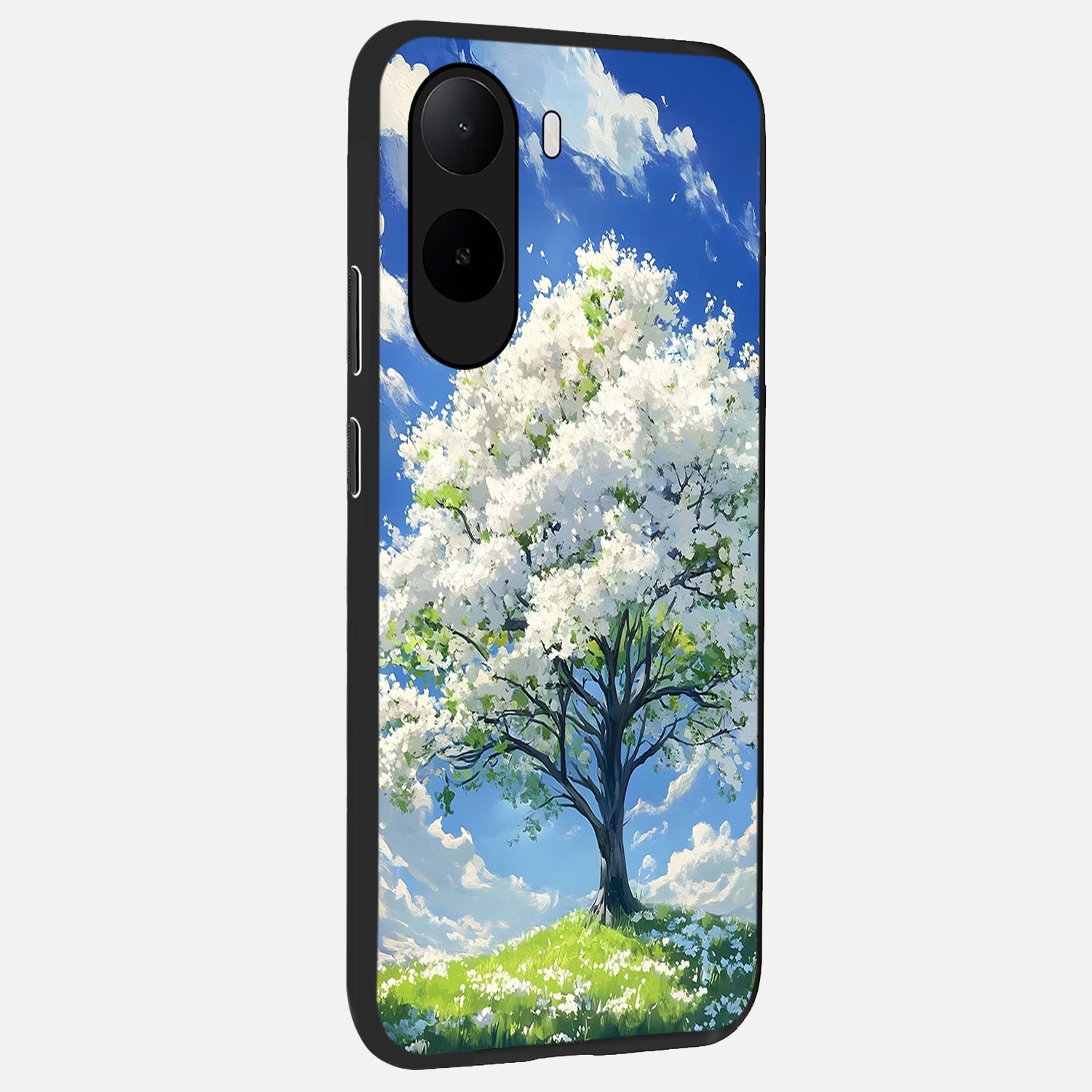  Blossom Sky Serenity back cover For Poco C85x slim fit glass case with vibrant aesthetic design