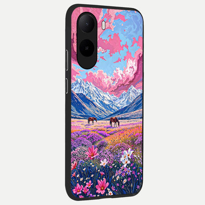  Blossom Valley Dream back cover For Poco C85x slim fit glass case with vibrant aesthetic design