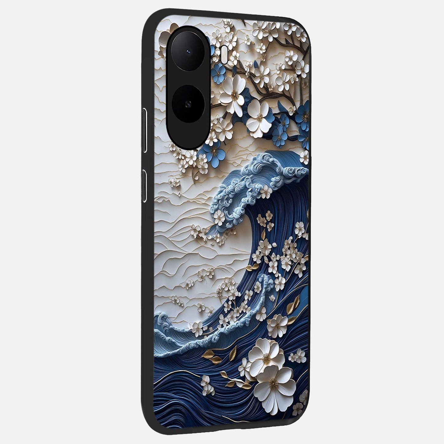  Blossom Wave Art back cover For Poco C85x slim fit glass case with vibrant aesthetic design