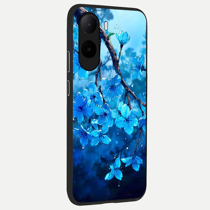  Blue Blossoms Branch back cover For Poco C85x slim fit glass case with vibrant aesthetic design