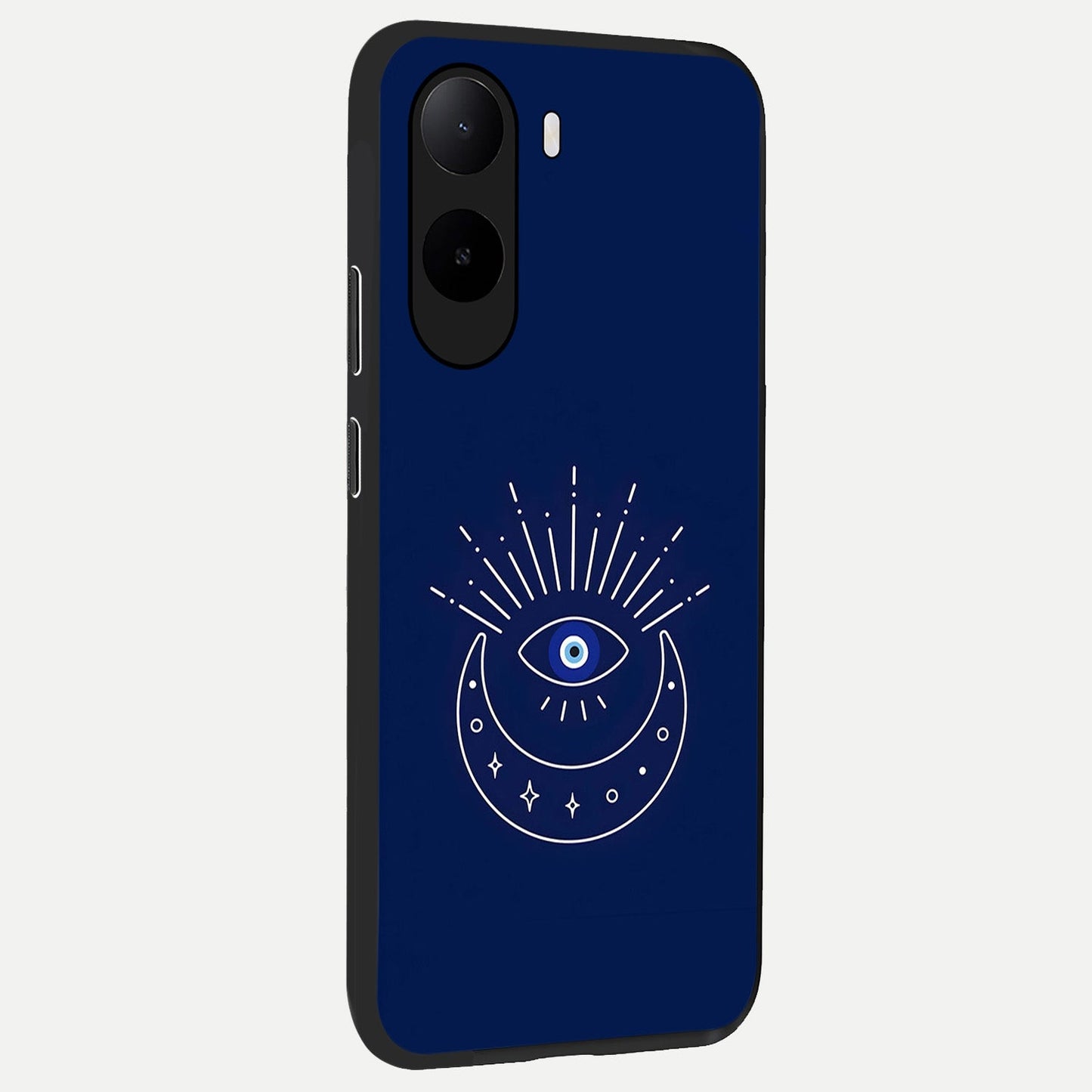  Blue Evil Eye back cover For Poco C85x slim fit glass case with vibrant aesthetic design