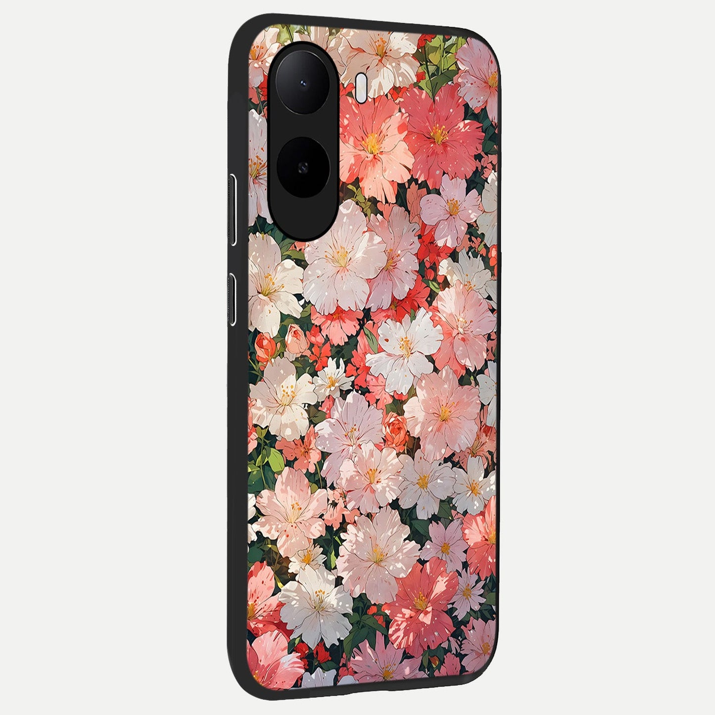  Blush Bloom Field back cover For Poco C85x slim fit glass case with vibrant aesthetic design