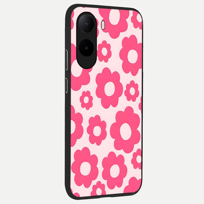  Blush Flower Pop back cover For Poco C85x slim fit glass case with vibrant aesthetic design