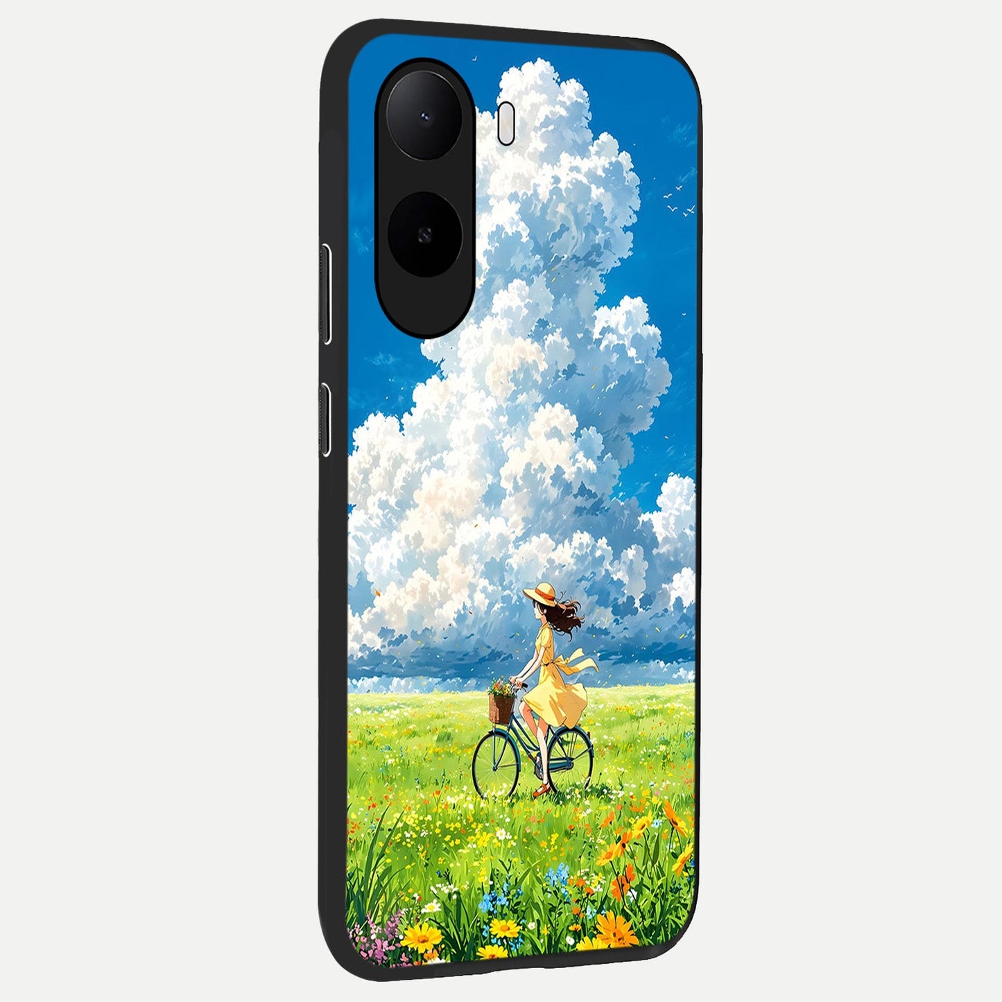  Breezy Meadow Ride back cover For Poco C85x slim fit glass case with vibrant aesthetic design