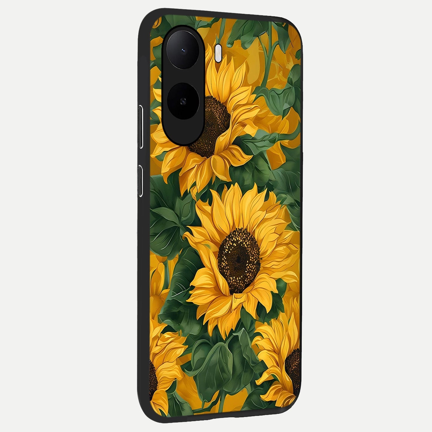  Bright Sunflower Bloom back cover For Poco C85x slim fit glass case with vibrant aesthetic design