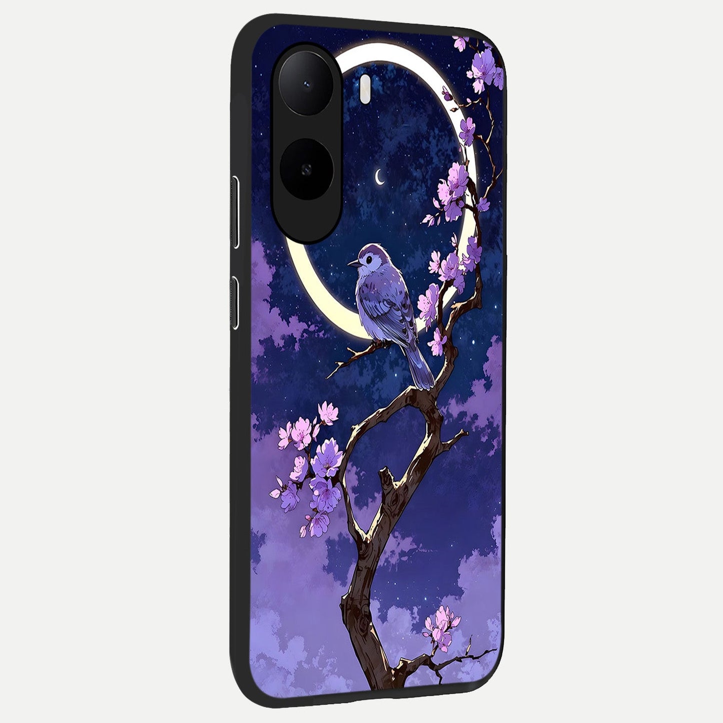  Celestial Bird Blossom back cover For Poco C85x slim fit glass case with vibrant aesthetic design