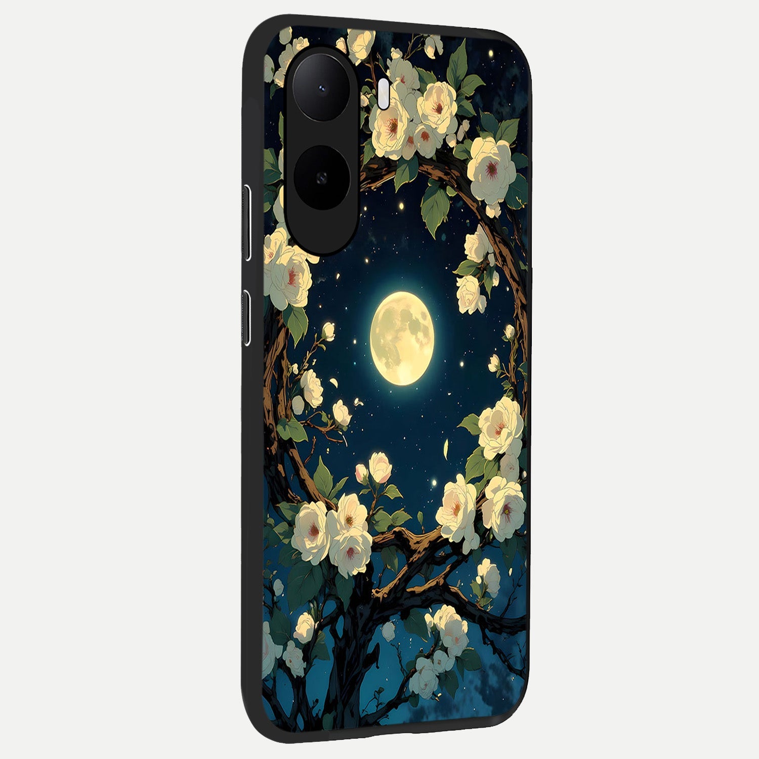 Celestial Moon And Flower back cover For Poco C85x slim fit glass case with vibrant aesthetic design