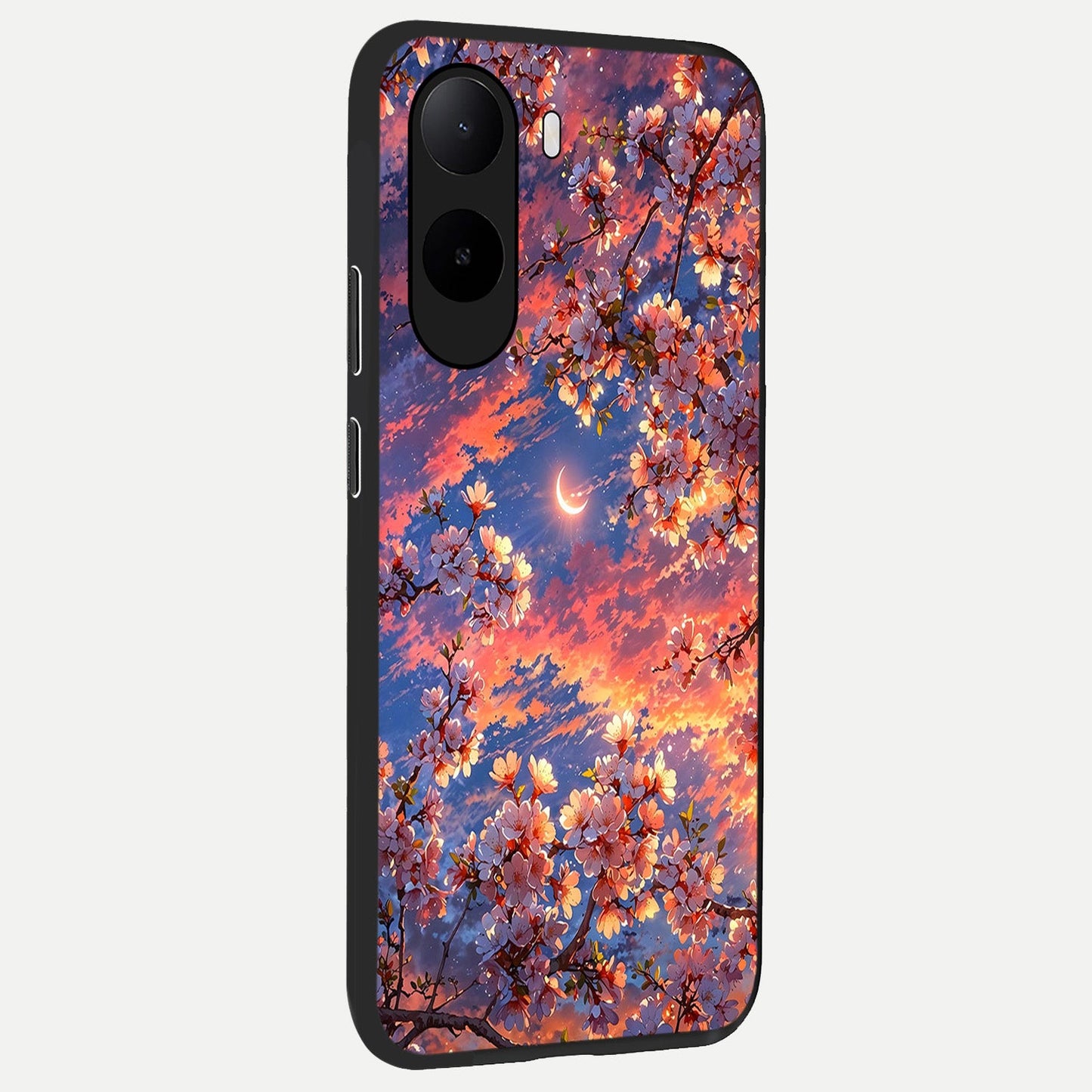  Celestial Sakura Sunset back cover For Poco C85x slim fit glass case with vibrant aesthetic design